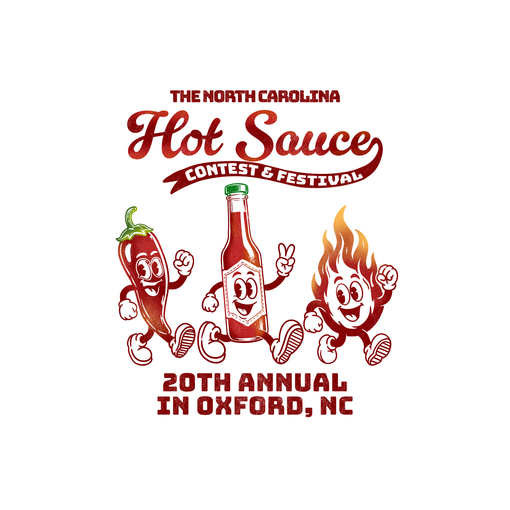 2024 NC Hot Sauce Contest & Festival logo with spicy pepper design, Oxford, NC, official event merchandise.