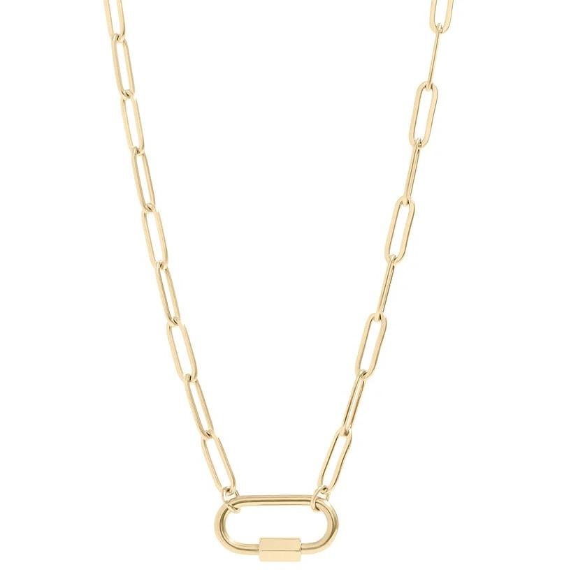 18K Gold Paperclip Carabiner Necklace