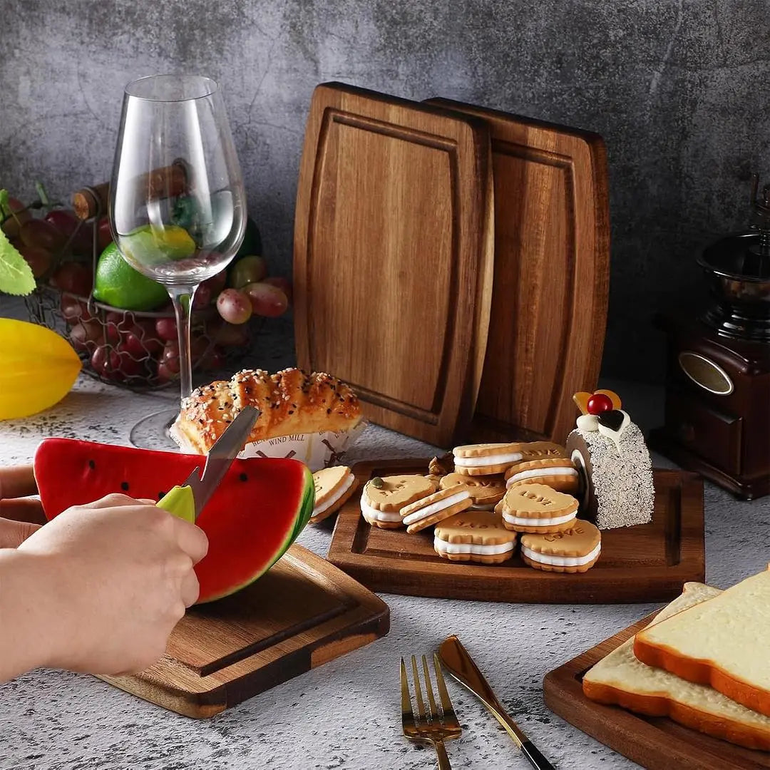 Custom Acacia Wood Cutting Board by Winks Design Studio, LLC with a smooth surface and natural wood grain detail.