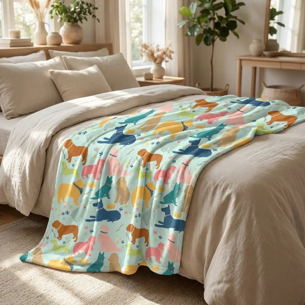 Soft fleece blanket featuring cute dog breed design, 80x60 inches, by Winks Design Studio, LLC, perfect for cozying up at home.
