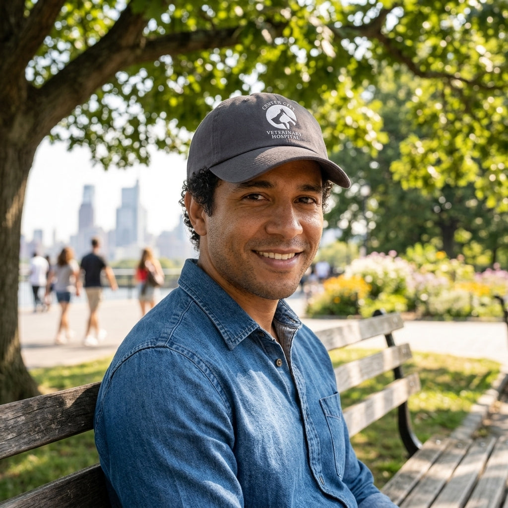 Winks Design Studio LLC Center City Vet twill hat featuring a classic design and adjustable strap, shown in a front view.