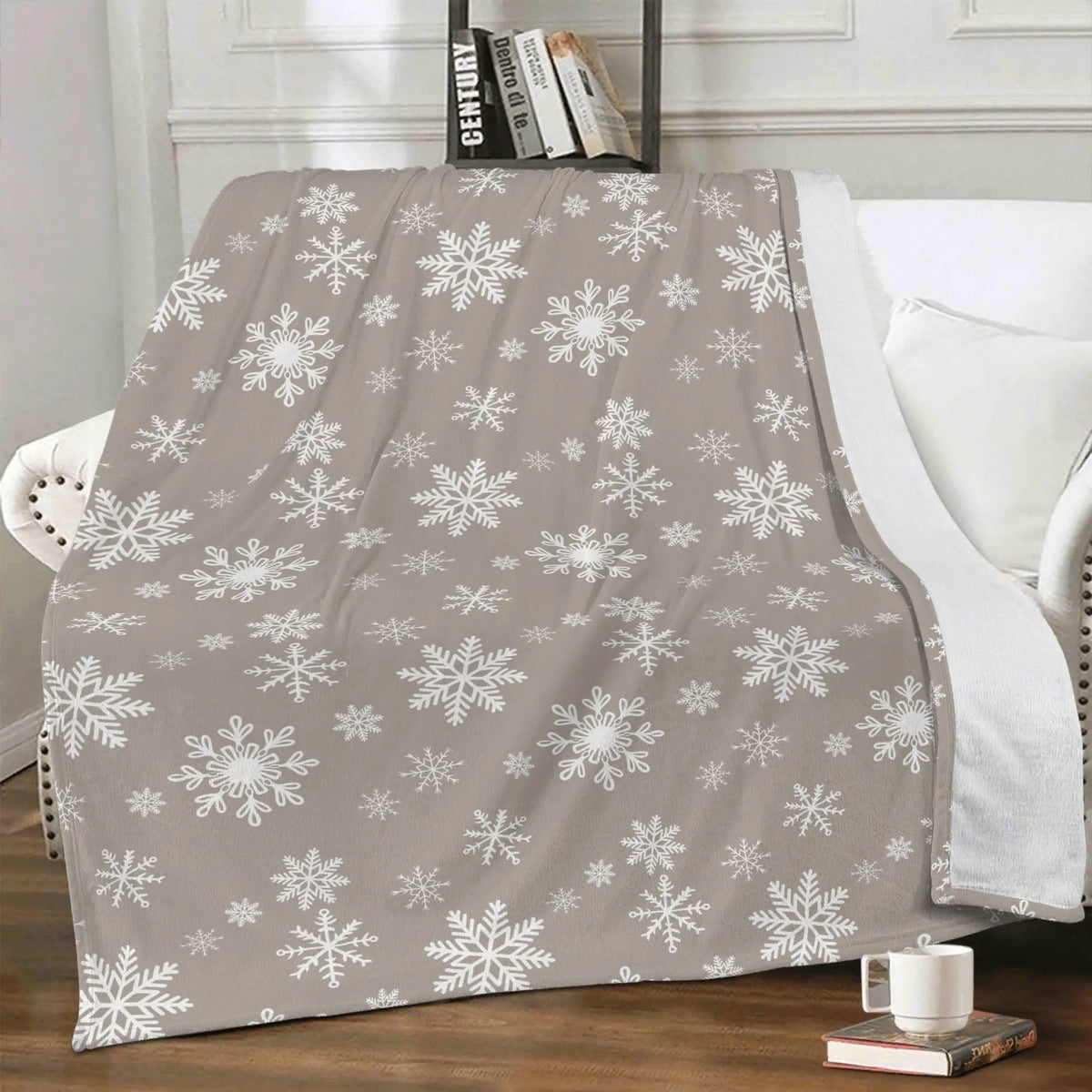 Winks Design Studio Snowflake Serenade fleece blanket 80x60 in cozy white with snowflake pattern, perfect for winter warmth.