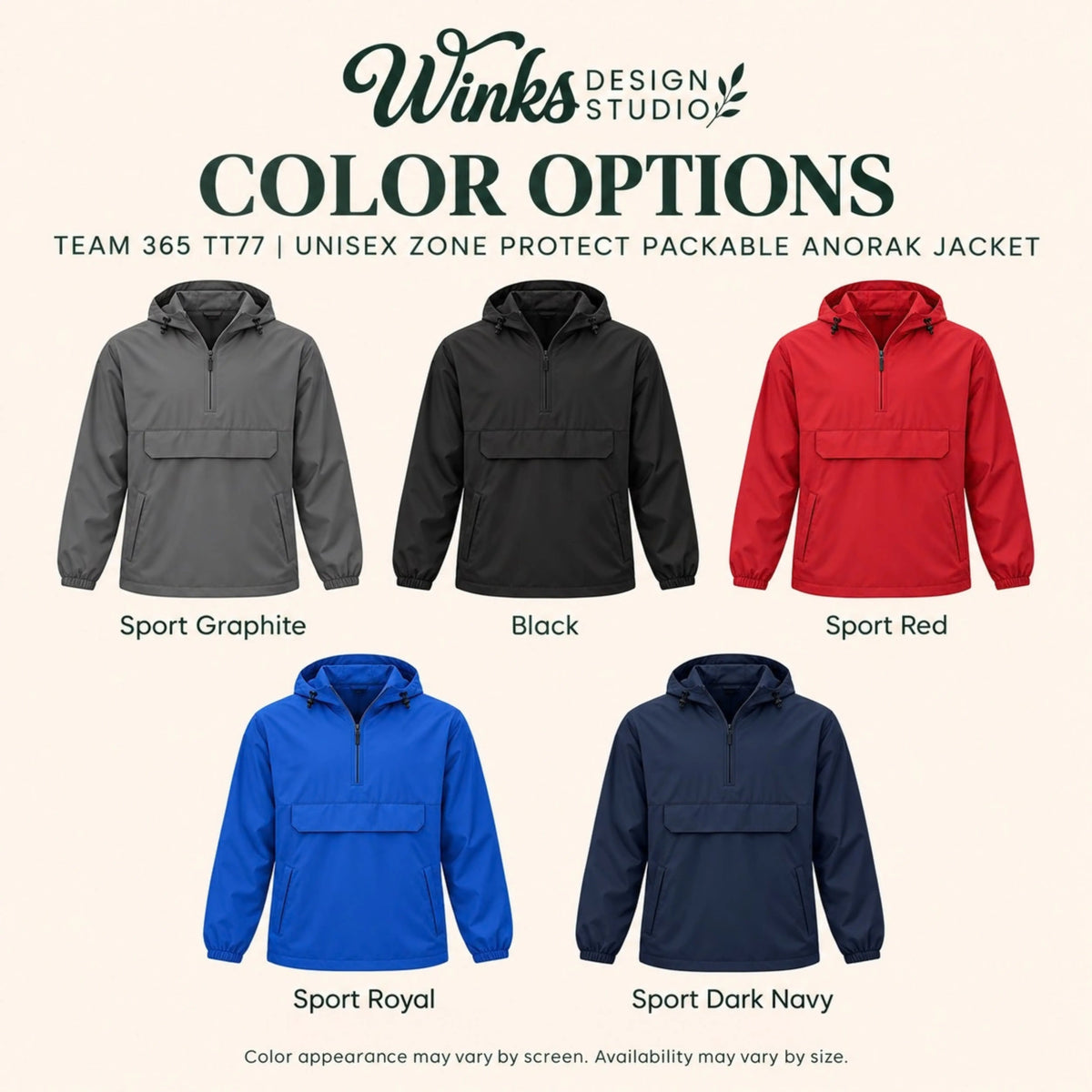 Custom Team 365 Anorak Jacket Winks Design Studio,LLC