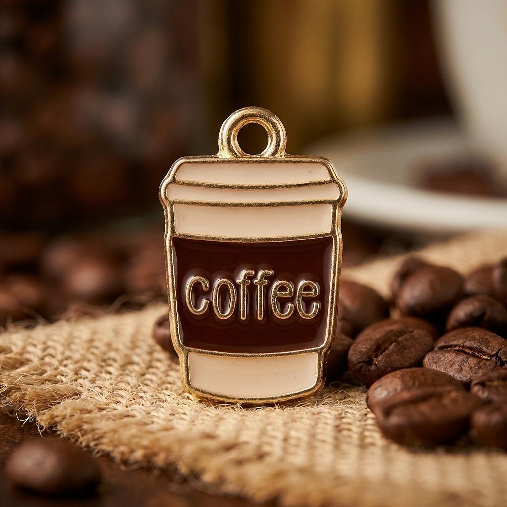 18K gold epoxy coffee cup charm by Winks Design Studio, LLC, showing a detailed gold charm with colorful epoxy accents.