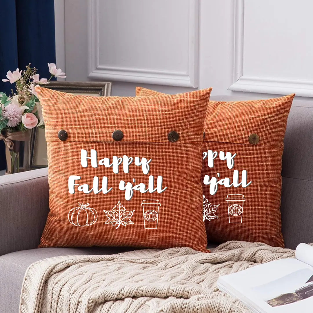 Decorative fall pillow with "Happy Fall Y&