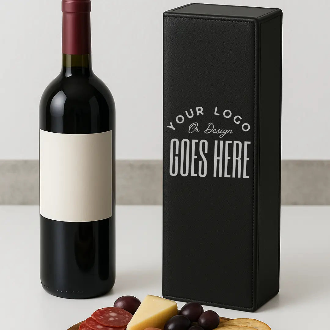 Custom engraved wood wine box by Winks Design Studio, LLC, featuring detailed craftsmanship and personalized engraving on the front.