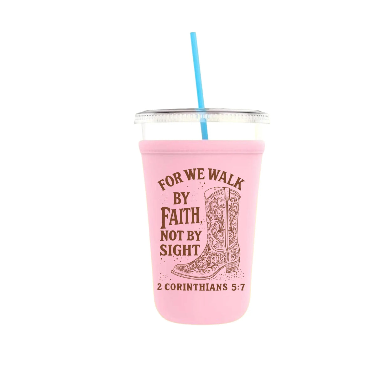 Walk by Faith cup sleeve by Winks Design Studio, LLC, featuring a stylish cold cup sleeve with inspirational text and design.