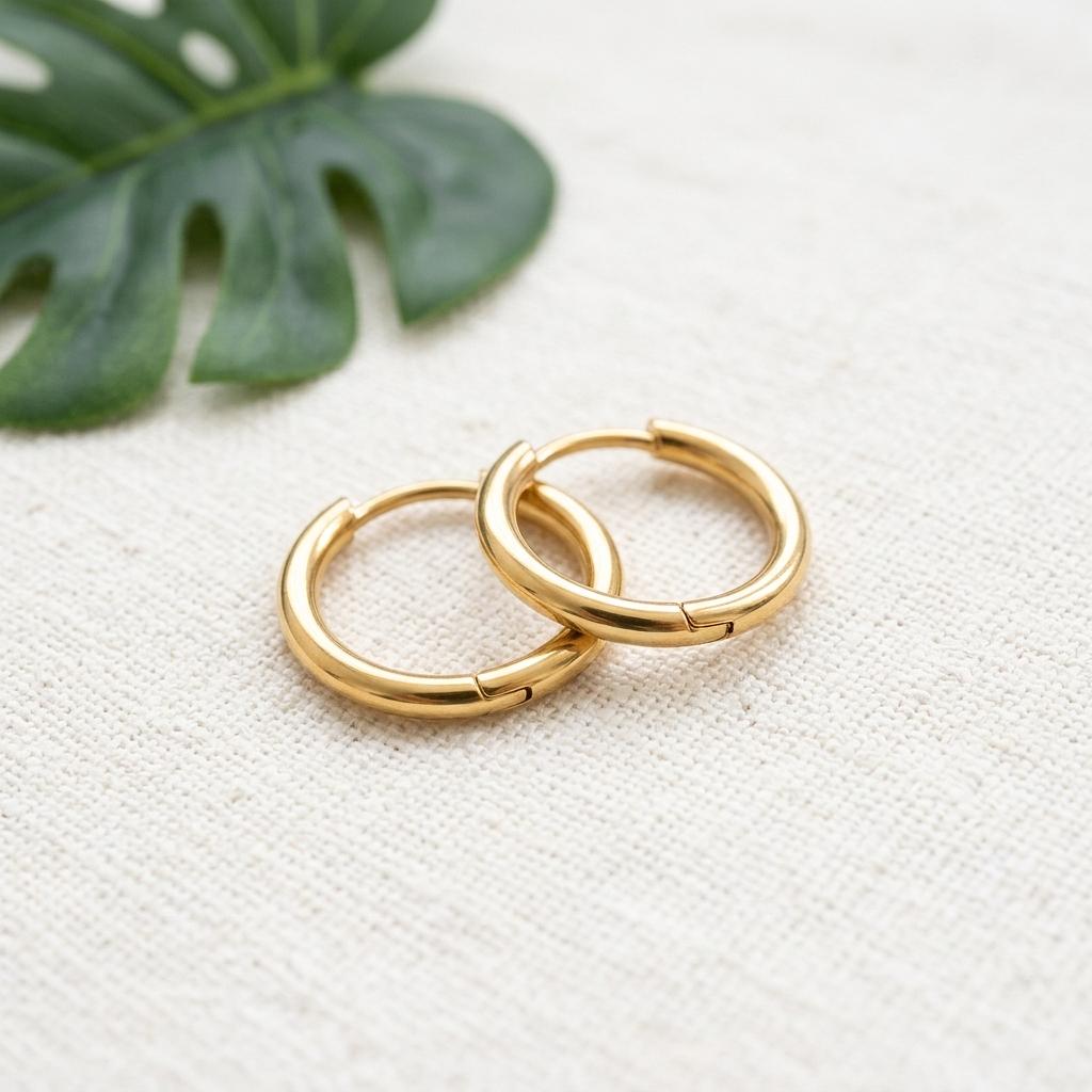 18K Gold Classic Hoop Huggie Earrings - Winks Design Studio,LLC