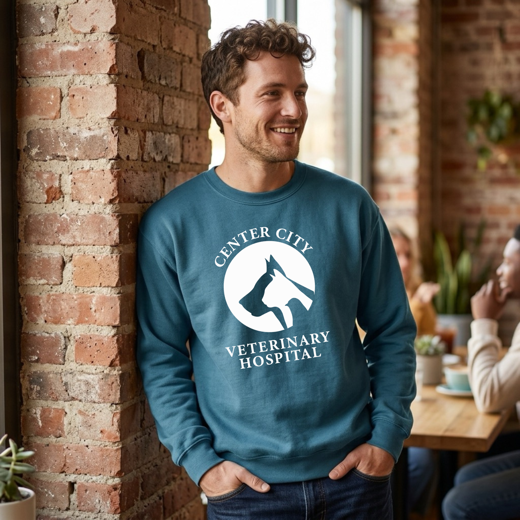 Winks Design Studio Center City Vet crewneck sweatshirt in soft fabric, featuring a simple, stylish design on the front.