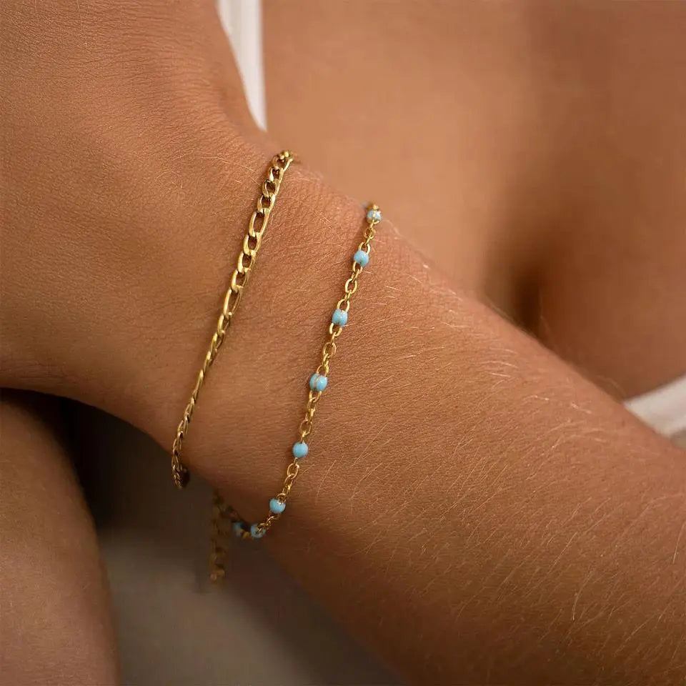 18K gold turquoise confetti bracelet with colorful gemstone accents, crafted by Winks Design Studio, LLC.