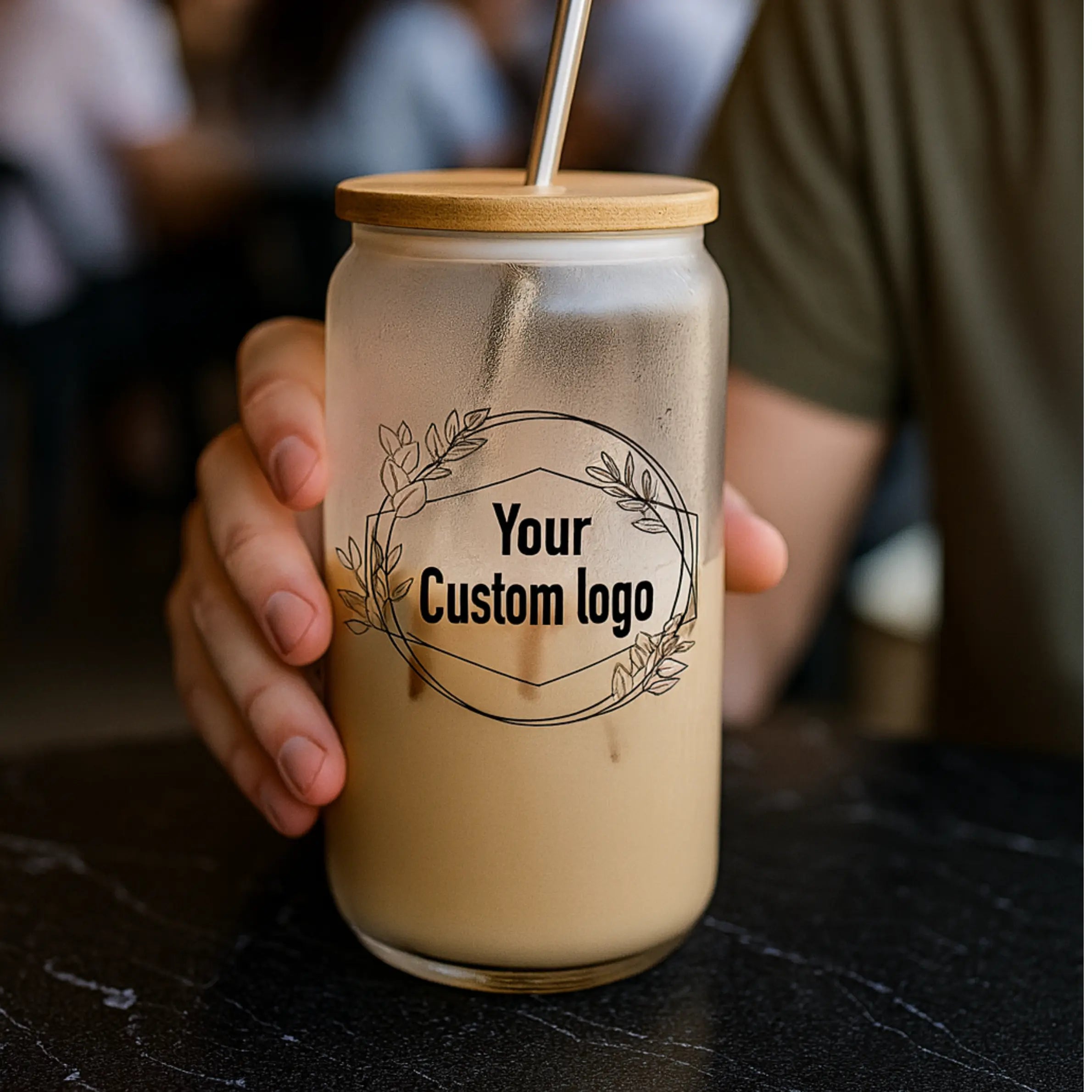 Custom 16oz frosted glass beer can from Winks Design Studio, LLC, showcasing a sleek, textured frosted finish and ample capacity.