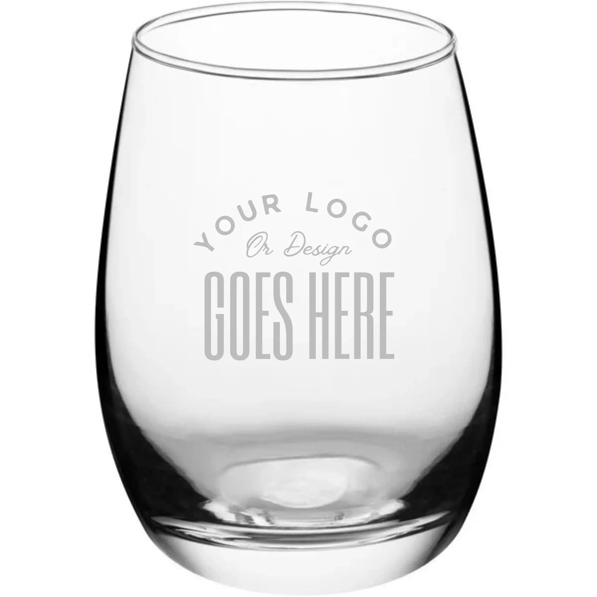 Custom engraved 6oz stemless wine glass by Winks Design Studio, LLC, featuring a clear glass with engraved design for wine tasting.