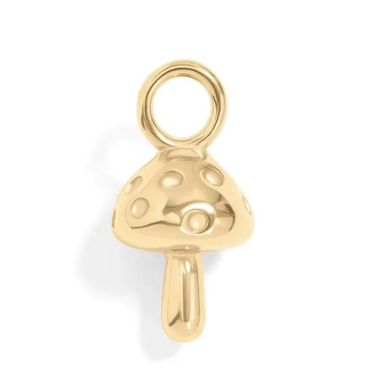 18K gold mushroom charm by Winks Design Studio, LLC, featuring a detailed, shiny mushroom pendant on a jewelry chain.
