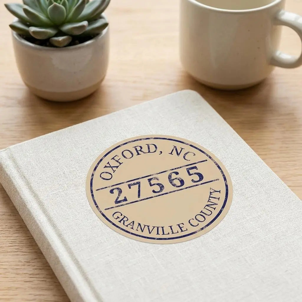 Vintage Oxford NC town seal sticker by Winks Design Studio, LLC featuring detailed town emblem and classic design.