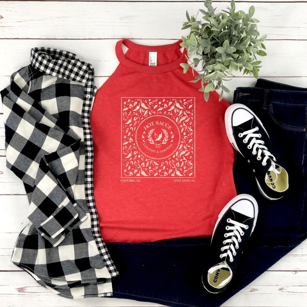 NC Hot Sauce Contest & Festival Pepper Bandana Halter Tank - Winks Design Studio,LLC