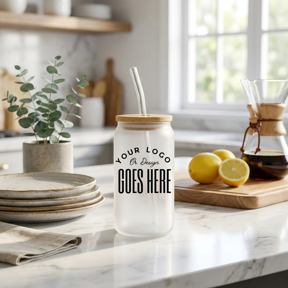Custom 16oz frosted glass beer can by Winks Design Studio, LLC, featuring a sleek, frosted finish and sturdy glass construction.