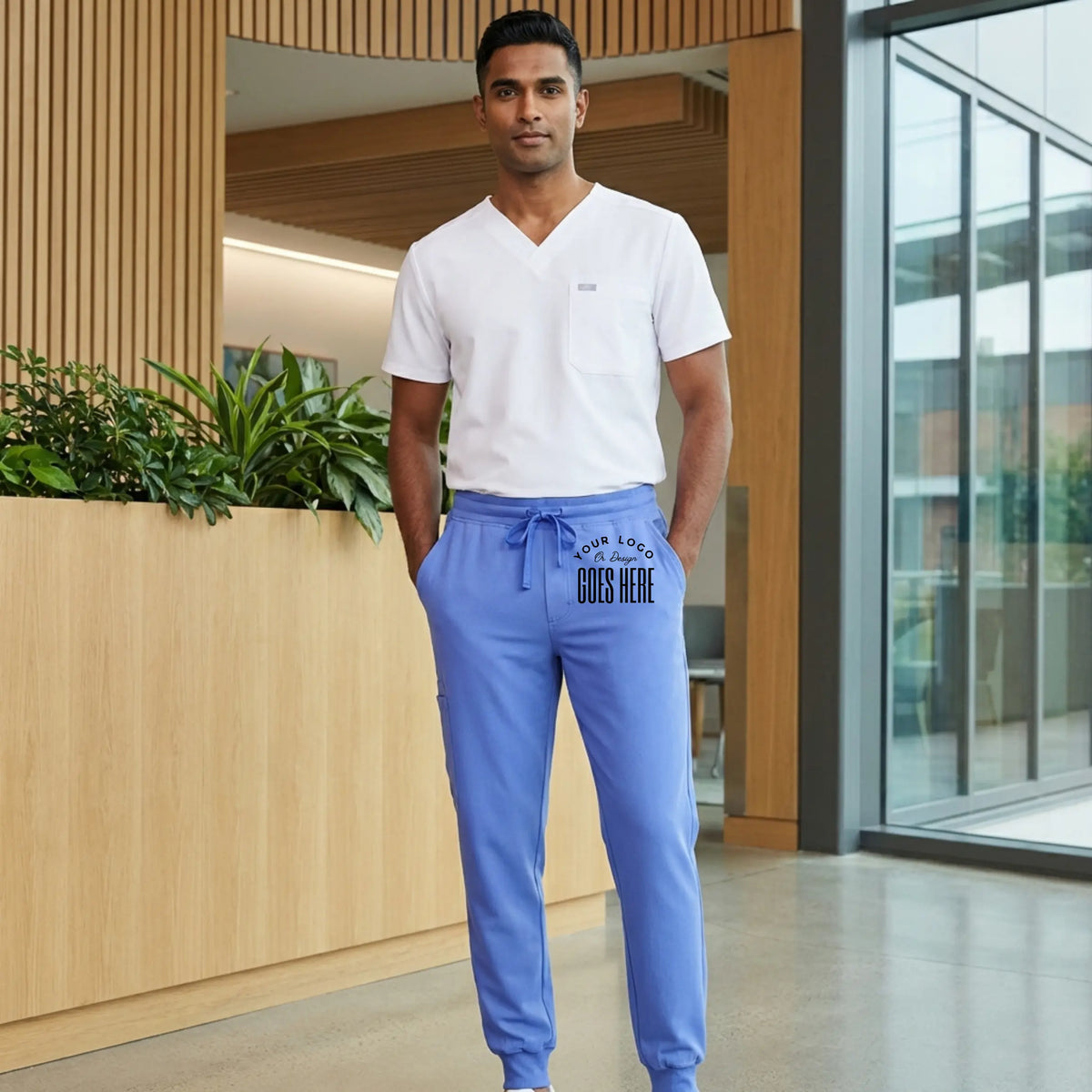 Custom Jaanuu Osmo medical scrub joggers with eight pockets, unisex design, in stylish apparel and uniform clothing from Winks Design Studio.