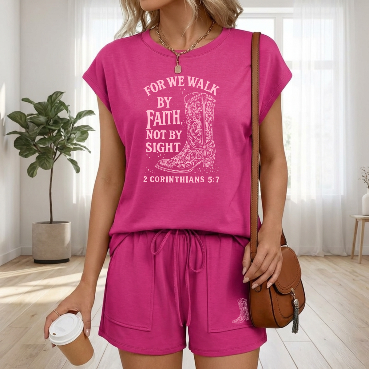 Christian lounge short set by Winks Design Studio featuring comfortable shorts and a matching top with faith-inspired design.