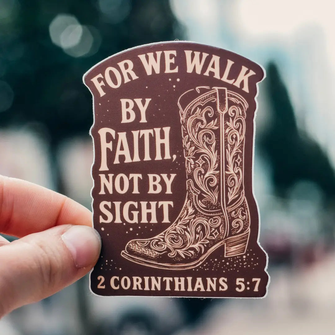 Western boot sticker with "Walk By Faith" design by Winks Design Studio, LLC, featuring detailed western-inspired artwork.