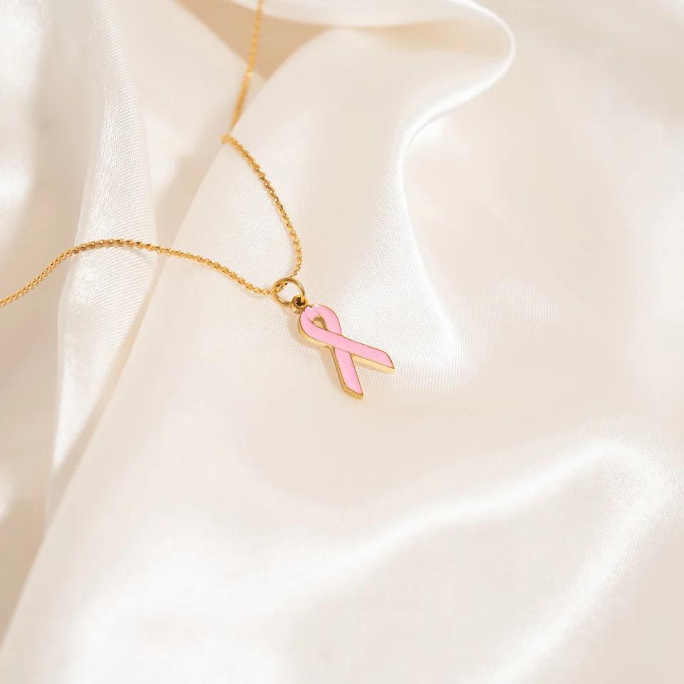 18K Gold Pink Cancer Ribbon Charm