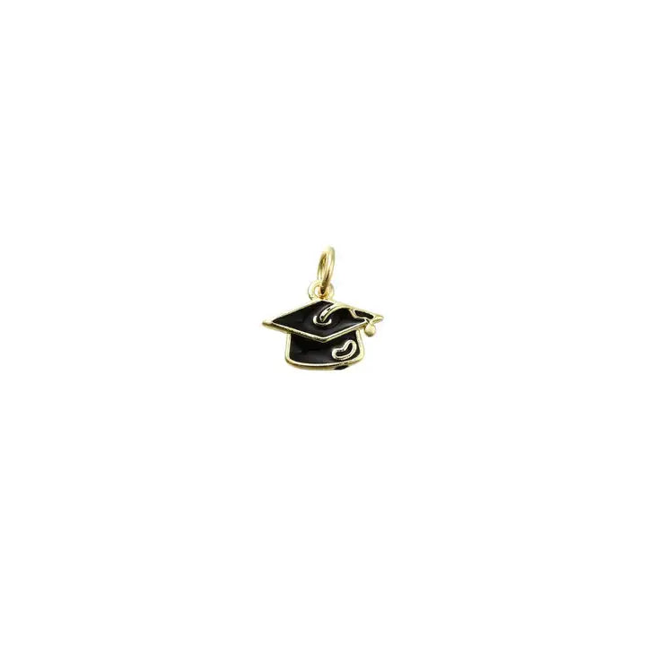 Gold classic graduation cap charm by Winks Design Studio, LLC, featuring a detailed miniature graduation cap for jewelry or crafts.