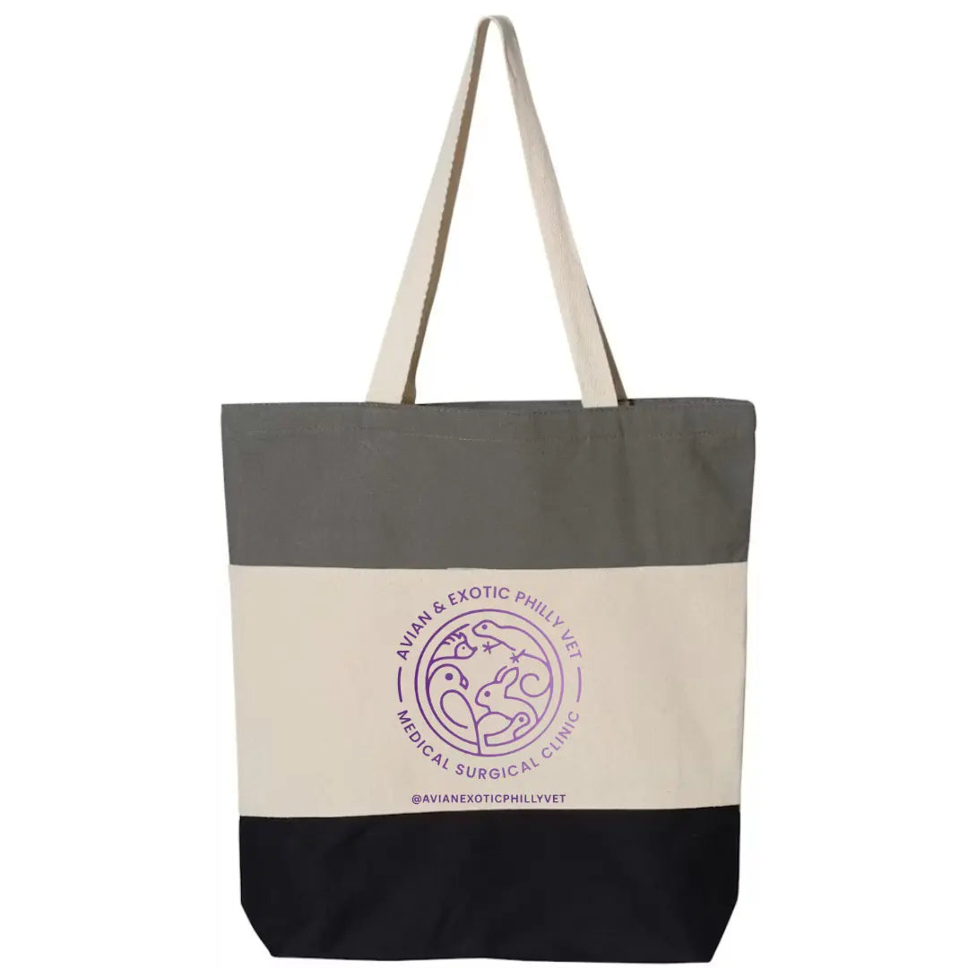 Tri-color tote bag from Winks Design Studio, LLC featuring an avian exotic bird design on durable fabric.
