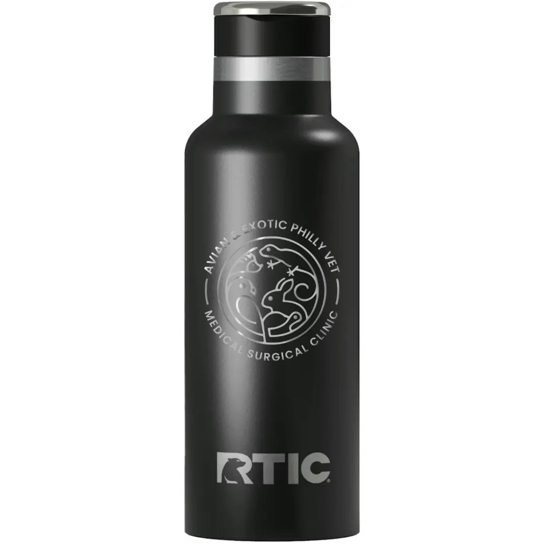 Winks Design Studio LLC Avian Exotic 40oz water bottle with colorful bird design and stainless steel lid, large capacity for hydration.