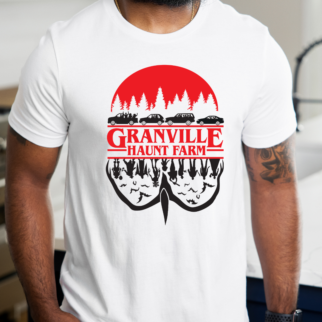 Granville Haunt Farm Upside Down T-shirt - Winks Design Studio,LLC