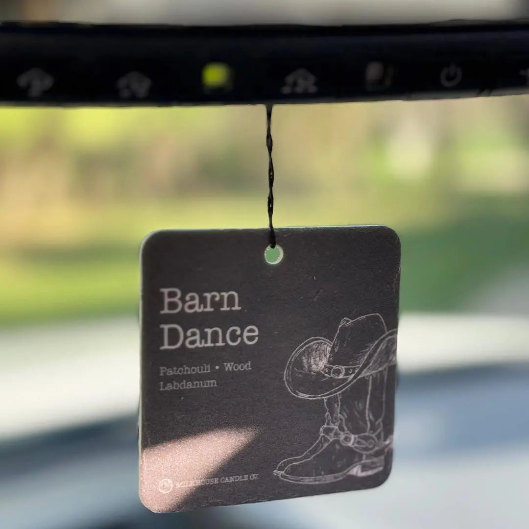 Milkhouse Candle Co. Barn Dance car freshener from Winks Design Studio, LLC, featuring a decorative scent diffuser for vehicle interiors.