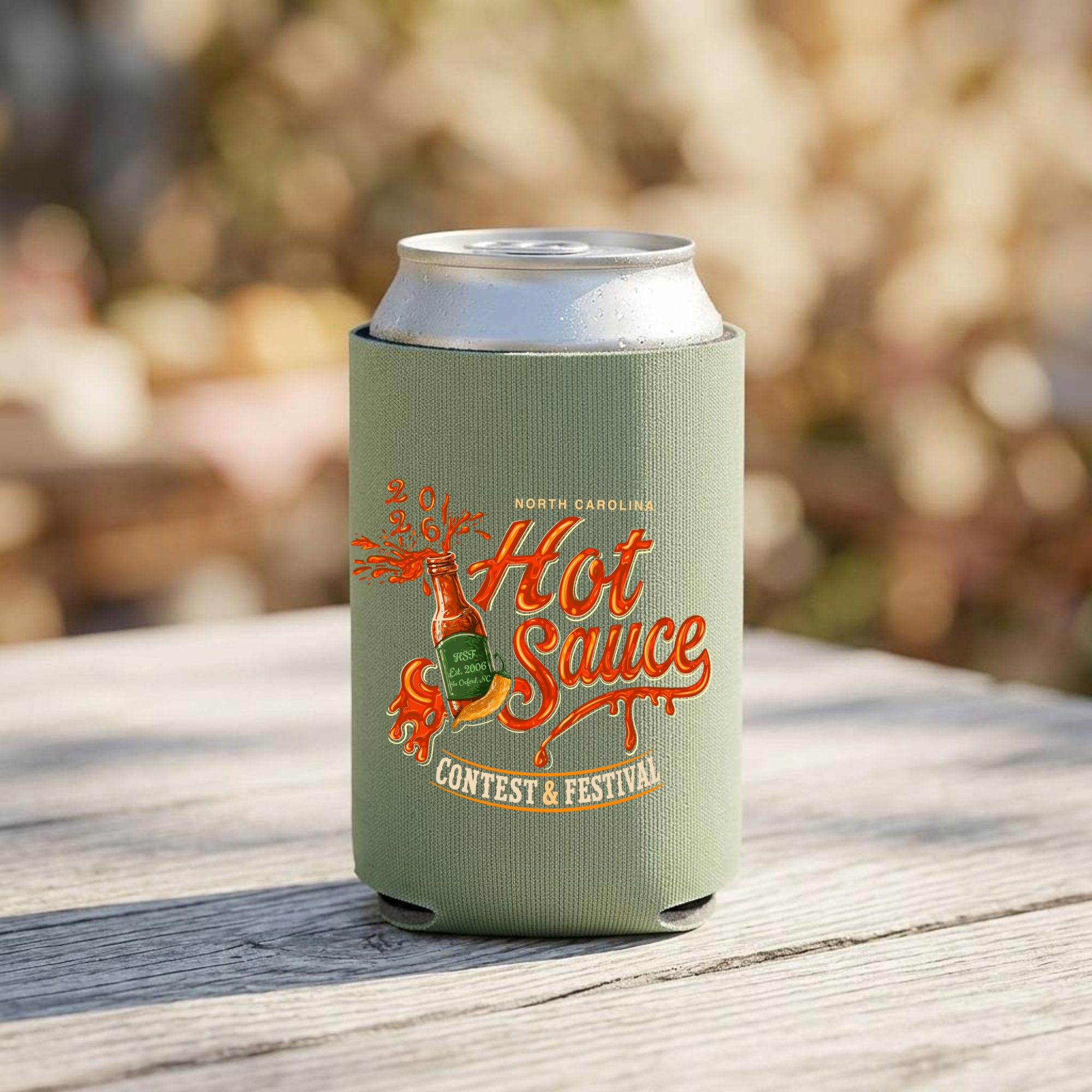 NC Hot Sauce Festival Bottle Can Cooler