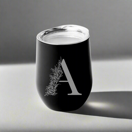 Custom Floral Monogram 12oz Wine Tumbler - Winks Design Studio,LLC