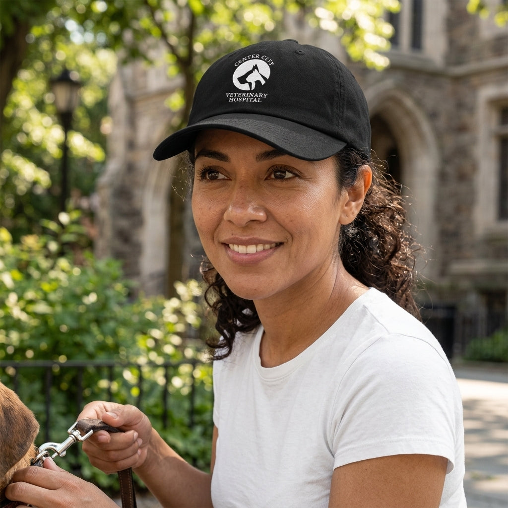 Winks Design Studio LLC Center City Vet twill hat featuring a classic design and adjustable strap, shown from front view.
