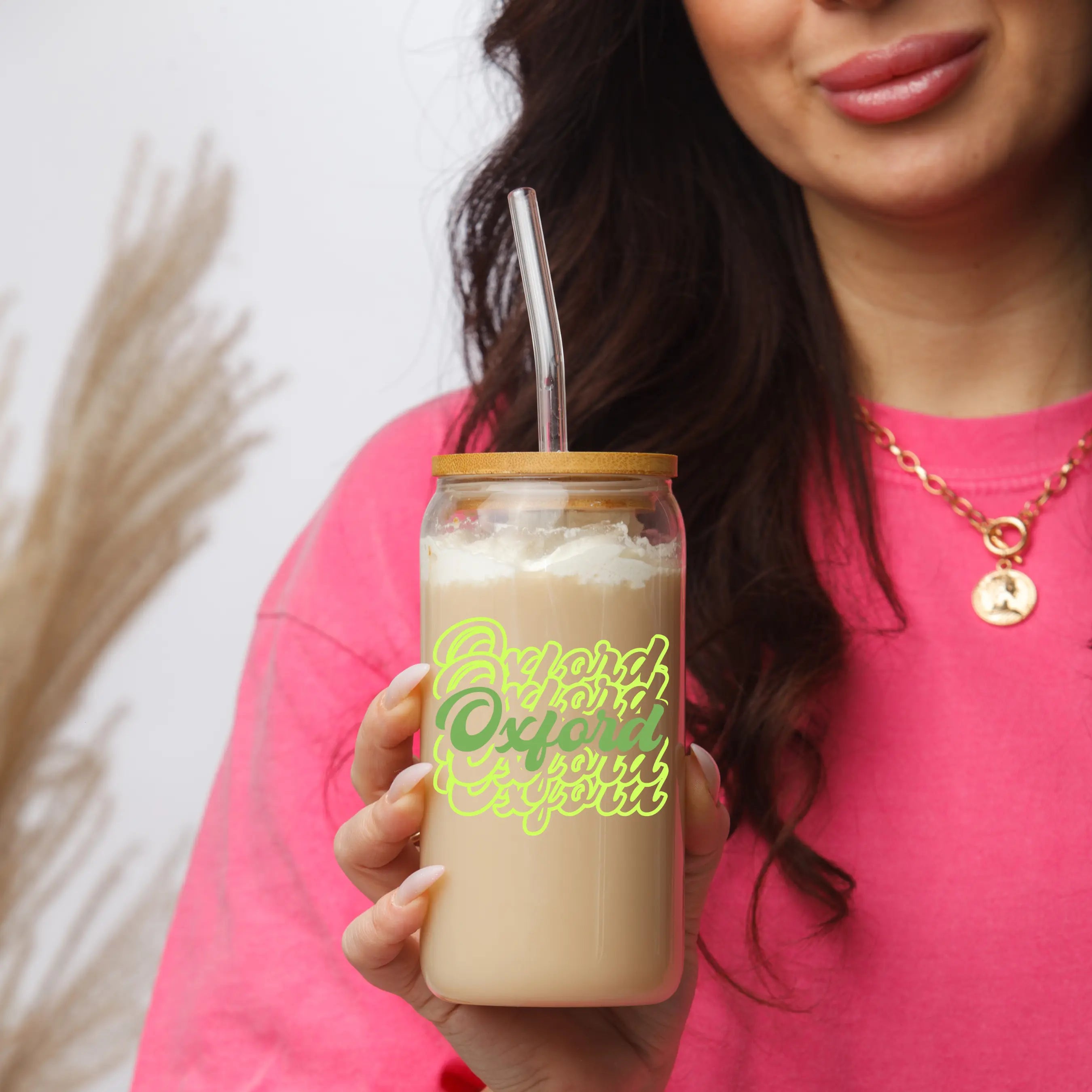 Clear glass beer can with Oxford Script design in 20oz size by Winks Design Studio, LLC.