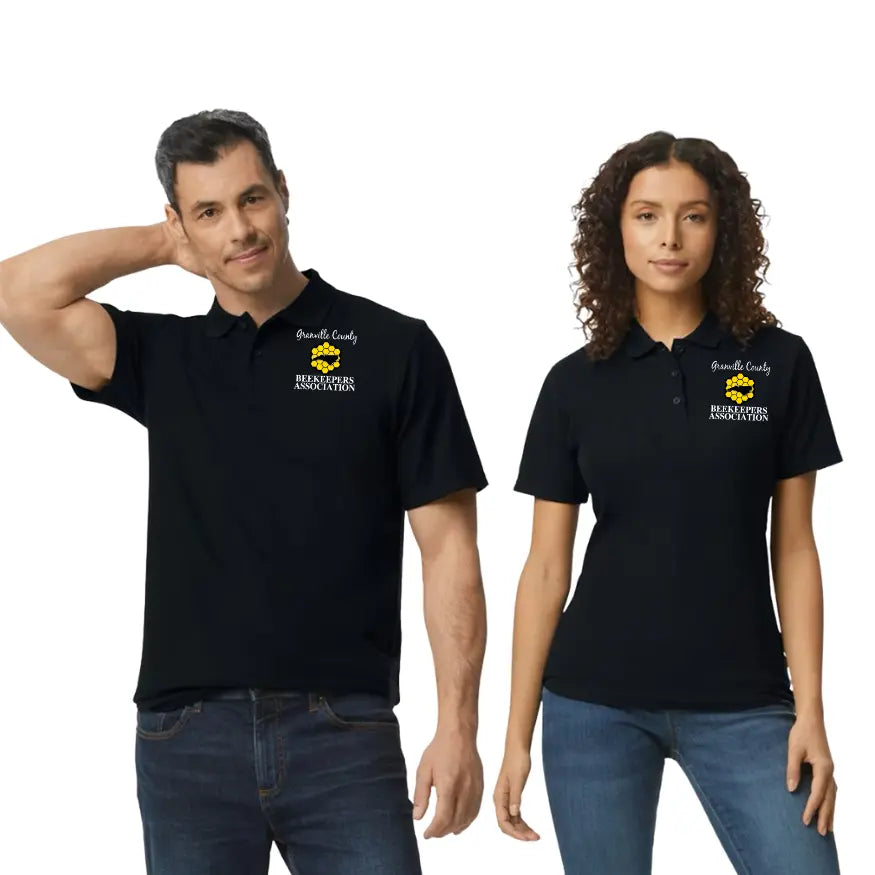 Gildan polo shirt in white with Winks Design Studio logo, classic collar, and short sleeves, perfect for team apparel.
