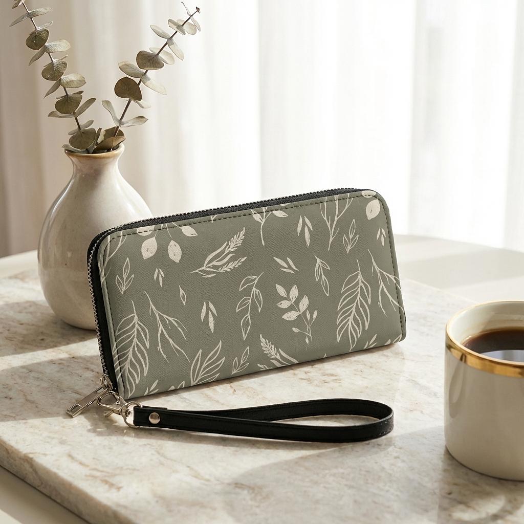 Leather wallet by Winks Design Studio, LLC, featuring Sage and Stem design with multiple card slots and a sleek, compact style.