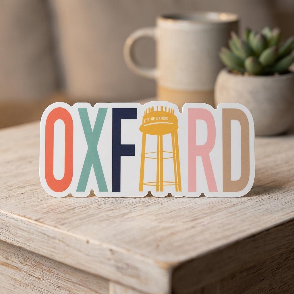Oxford Colorful Water Tower Sticker - Winks Design Studio,LLC
