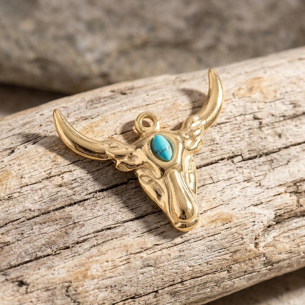 Longhorn With Turquoise Charm - Winks Design Studio,LLC