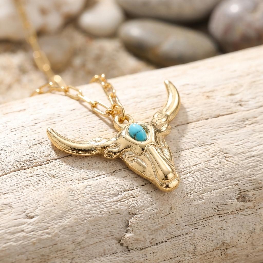 Longhorn With Turquoise Charm - Winks Design Studio,LLC
