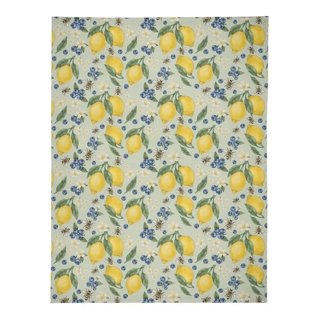 Lemonberry Bloom fleece blanket by Winks Design Studio, LLC, featuring a cozy floral pattern in yellow and pink hues.