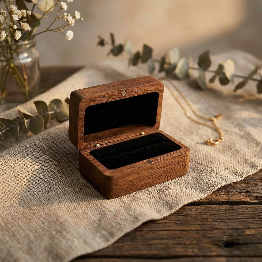Custom Engraved Wood Ring Box - Personalized Jewelry Box