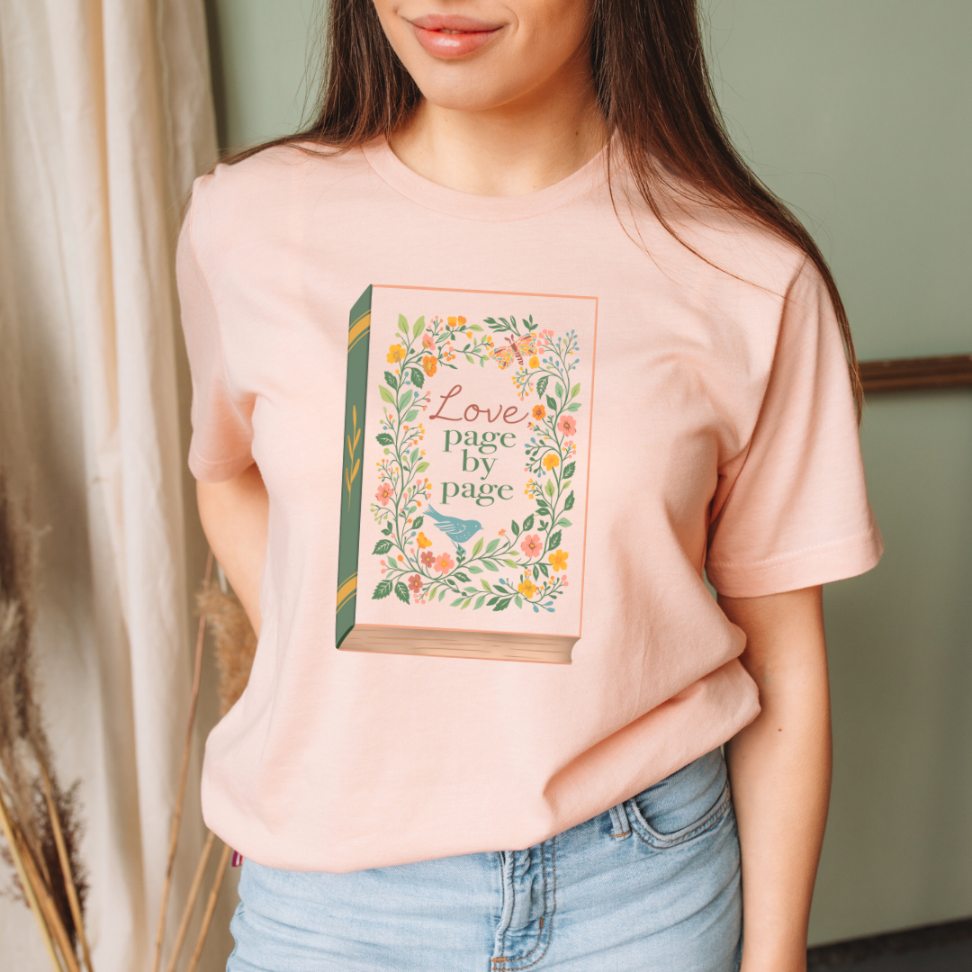 Love, Page by Page T-Shirt | Book Lover Floral Graphic Tee