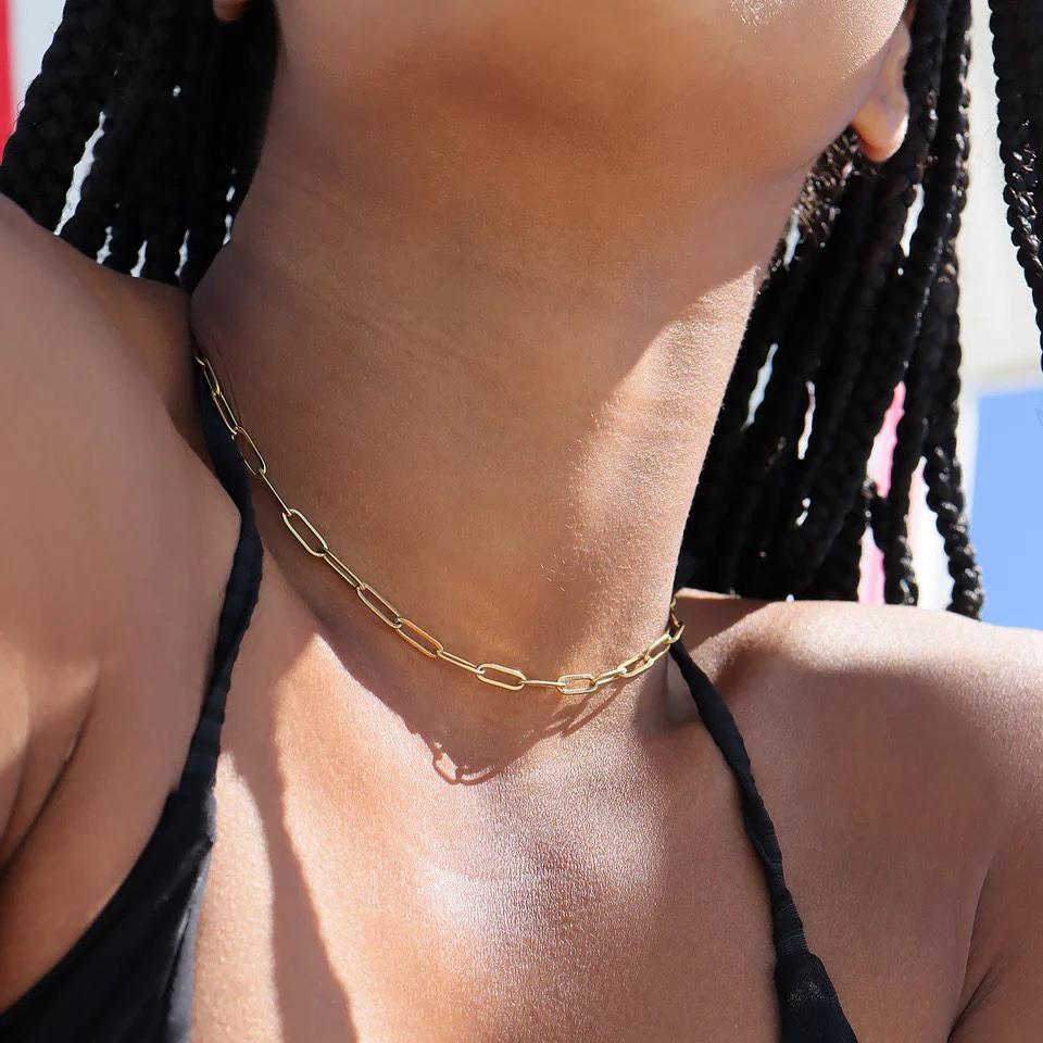18K Gold Paperclip Chain Necklace - Winks Design Studio,LLC