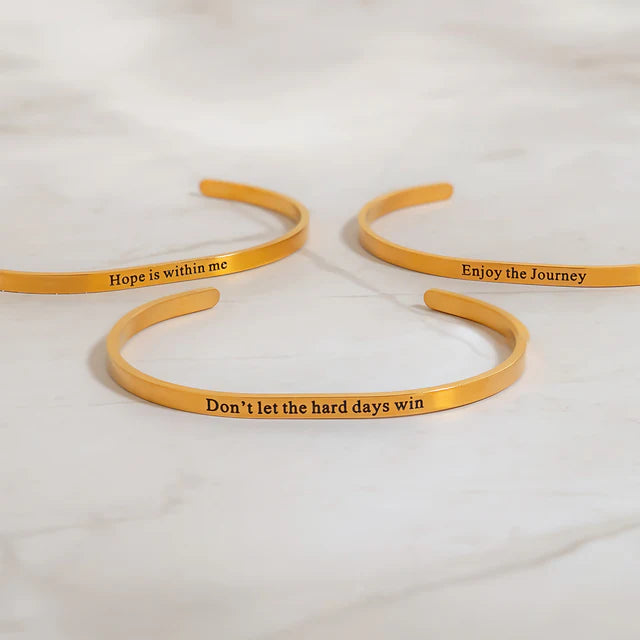18K Gold Dont Let Hard Days Win Engraved Bangle Bracelet