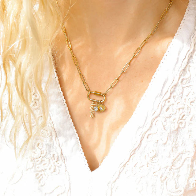 18K Gold Carabiner Love Charm Necklace - Winks Design Studio,LLC