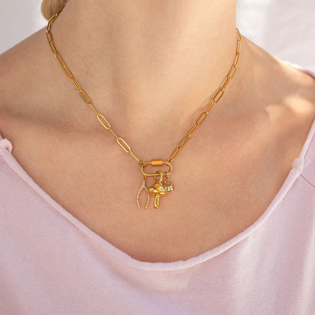 18K Gold Paperclip Carabiner Necklace - Winks Design Studio,LLC