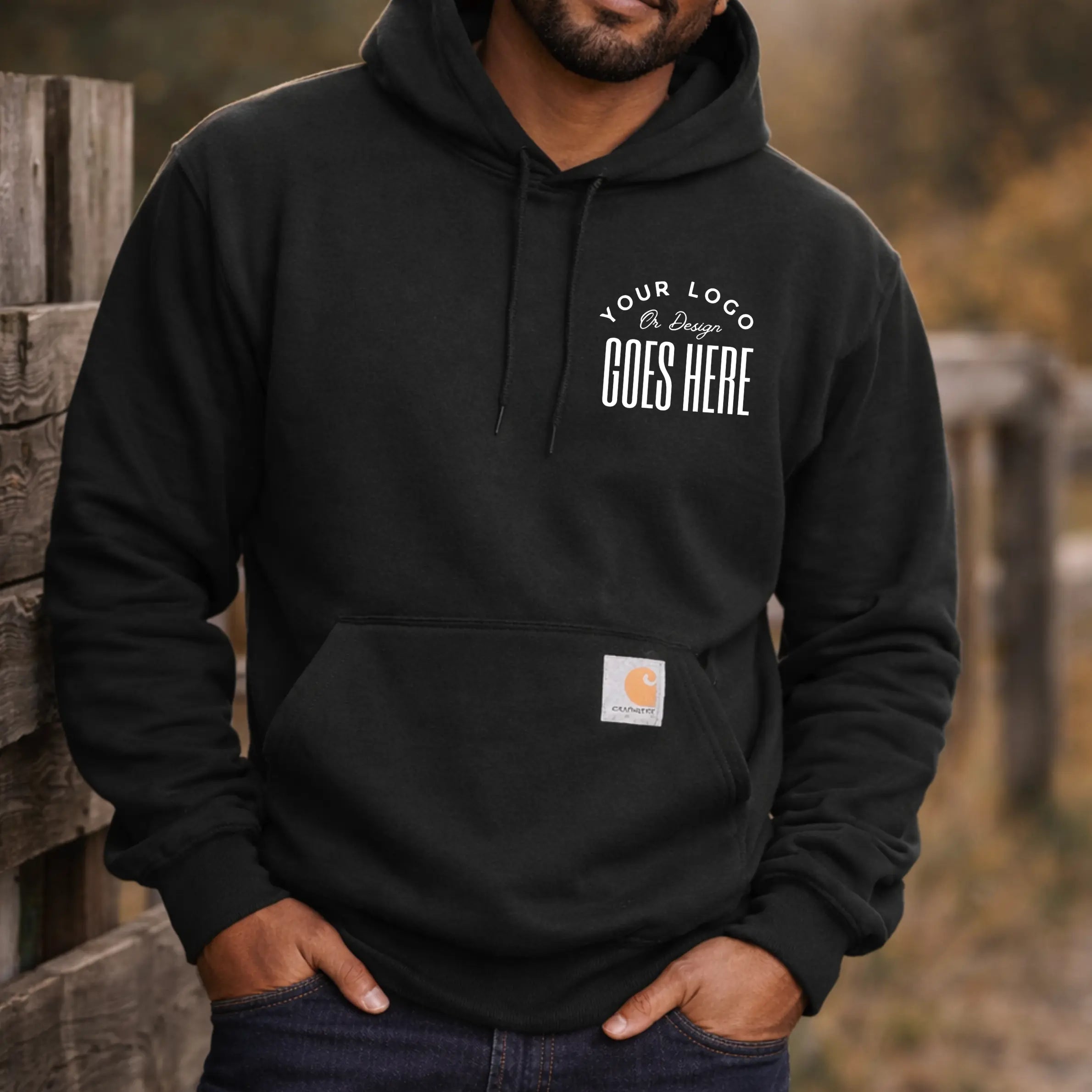 Water-repellent Carhartt Rain Defender heavyweight hoodie by Winks Design Studio, LLC, featuring durable work sweatshirt design and hood.