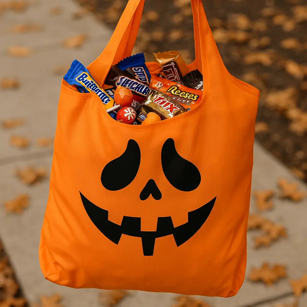 Reusable Halloween tote bag featuring a durable jack-o&