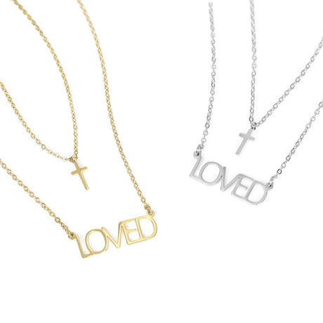 18K Gold PVD Stainless Steel 'Loved' Layered Cross Necklace - Winks Design Studio,LLC