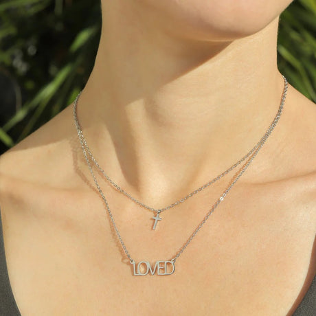 18K Gold PVD Stainless Steel 'Loved' Layered Cross Necklace - Winks Design Studio,LLC