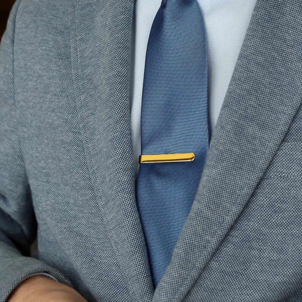 18K gold PVD engraved tie bar by Winks Design Studio, LLC, featuring a sleek, polished finish and detailed engraved design.